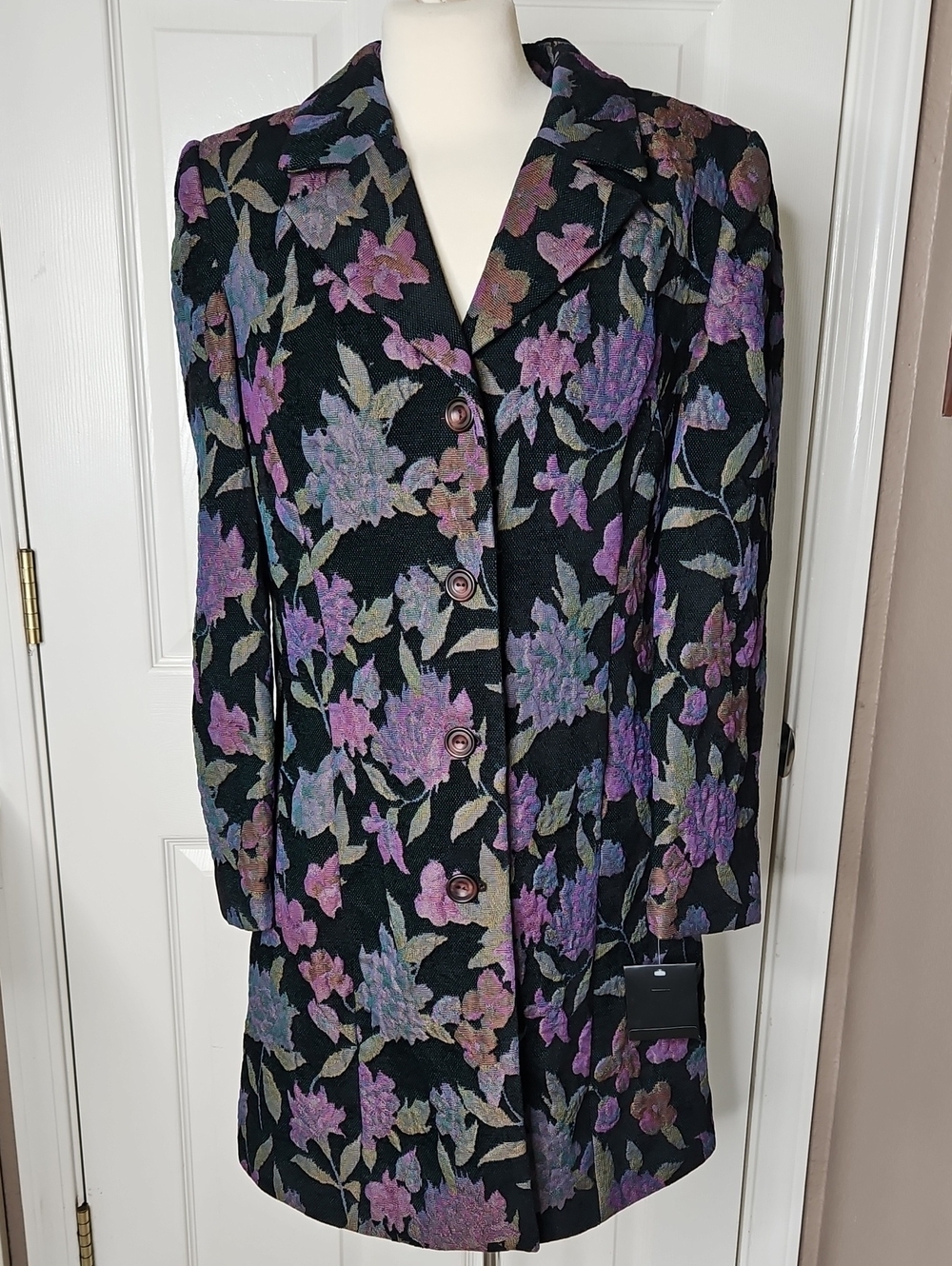 Alfani Black Floral Jacquard Blazer with Purple and Green Accents 12p